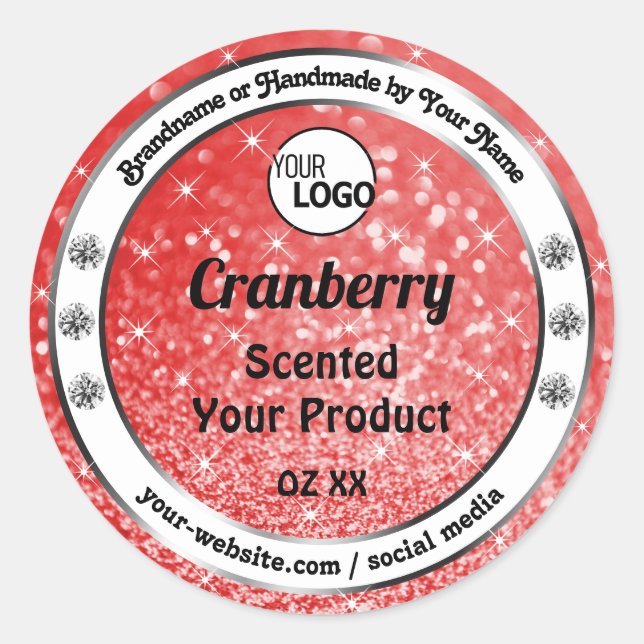Luxury Ruby Red Sparkle Glitter Product Label Logo (Front)