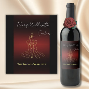 Luxury Runway Fashion Show Burgundy Black Gold Wine Label