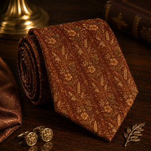 Luxury Rust Botanical Wedding Neck Tie