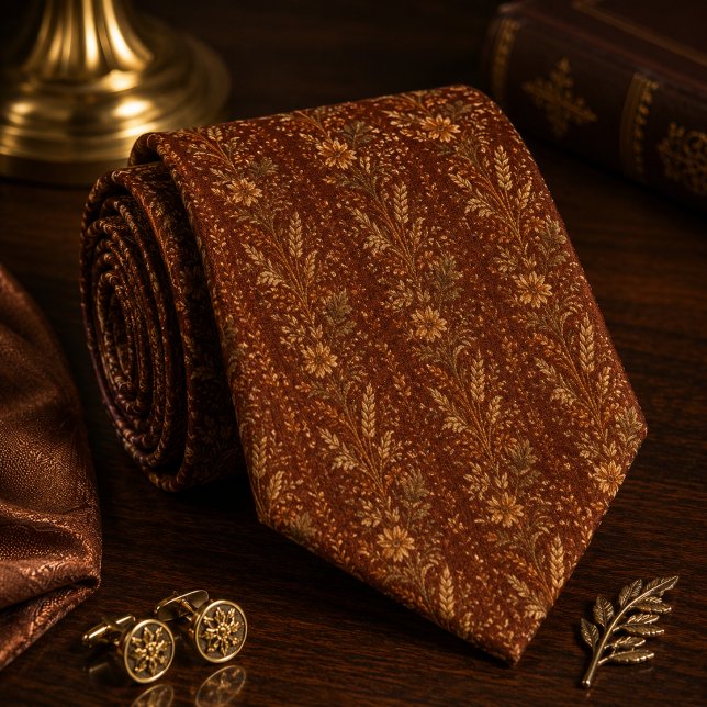 Luxury Rust Botanical Wedding Neck Tie (Creator Uploaded)
