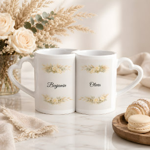 Luxury Rustic Bride & Groom Matching Heart Coffee Mug Set