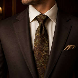 Luxury Rustic Olive Green Brown Old Money Neck Tie