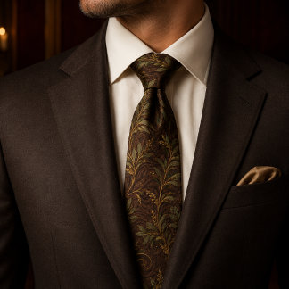 Luxury Rustic Olive Green Brown Old Money Neck Tie