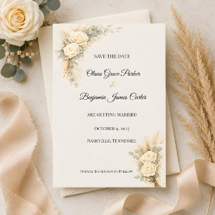 Luxury Rustic Rose With Pampas Grass Save The Date