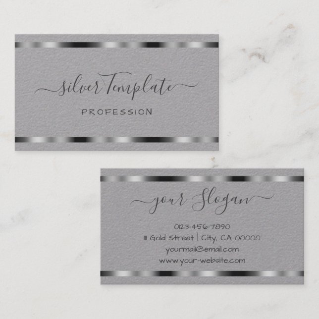 Luxury Rustic Silver Handlettering Signature Font Business Card (Front/Back)