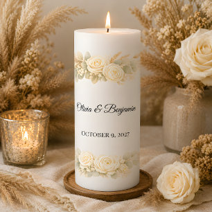 Luxury Rustic Wedding With Ivory Florals Pillar Candle