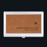 Luxury Sable Brown Leather Gold Monogram Business Card Case<br><div class="desc">Simple modern design with luxury brushed metallic gold monogram medallion with personalized name and title or custom text below in classic block typography on a sable brown leather textured background. Personalize for your custom use.</div>