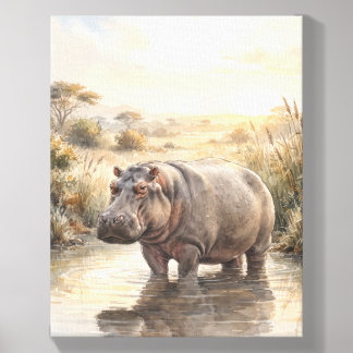 Luxury Safari Watercolor Hippos Canvas Photo Tile