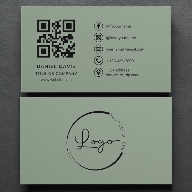 Luxury Sage Green Company Logo QR Code  Business Card (Creator Uploaded)