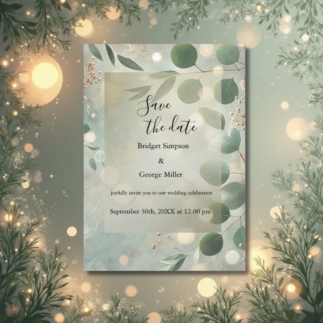luxury Sage Green Eucalyptus Wedding safe the date Invitation (Creator Uploaded)