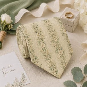 Luxury Sage Green Floral Garden Wedding Groom Neck Tie