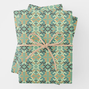 Luxury Sage Green Geometric Tribal Seamless Wrapping Paper Sheets