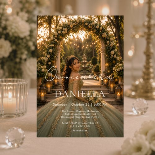 Luxury Sage Green Quinceañera Invitation