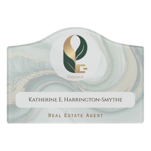 Luxury Sage Marble Real Estate Office Plaque Door Sign (Small Crest Front)