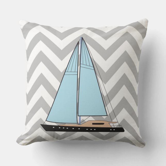 Luxury Sailing Yacht Boat Throw Pillow (Front)