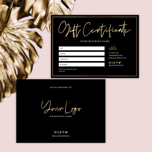 Luxury Salon Black  Gold Glam Gift Certificate