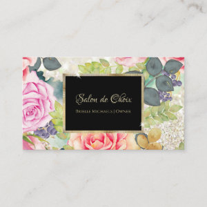 Luxury Salon Elegant Glitter Rose Floral Stylist Business Card