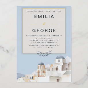 Luxury Santorini Soft Gold Accents Foil Invitation