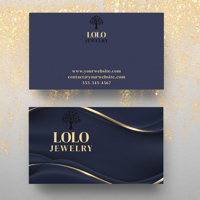 Luxury Sapphire Blue with Gold Jewelry  Business Card (Creator Uploaded)