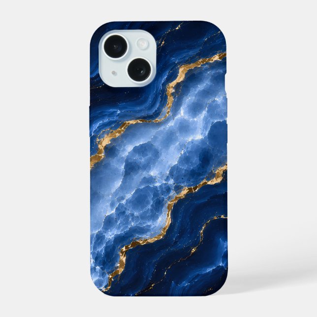 Luxury Sapphire Marble Agate iPhone 15 Case (Back)