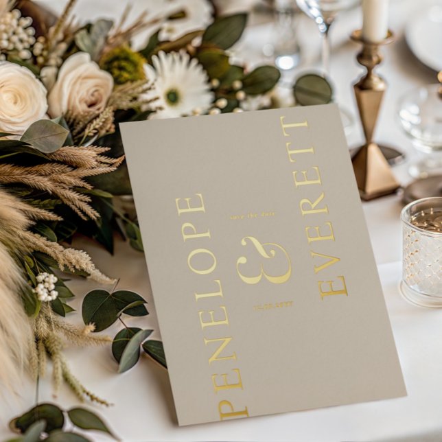 Luxury Save the Date | Modern Vertical Name Foil Invitation (Creator Uploaded)