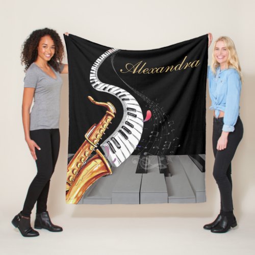 Luxury Saxophone Piano Music Personalized Fleece Blanket