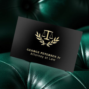 Luxury scales of justice gold foil black lawyer spot gloss business cards