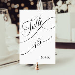 Luxury Script Black and White Wedding Number 13, Table Number<br><div class="desc">Table 13. Please check all available numbers. | Luxury and elegant swirly calligraphy wedding table number with your initials.  For more advanced customization of this design,  please click the BLUE DESIGN TOOL BUTTON above!</div>
