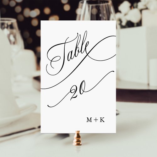 Luxury Script Black and White Wedding Number 20 Table Number