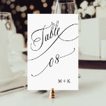 Luxury Script Black and White Wedding Number 8, Table Number<br><div class="desc">Table 8. Please check all available numbers. | Luxury and elegant swirly calligraphy wedding table number with your initials.  For more advanced customization of this design,  please click the BLUE DESIGN TOOL BUTTON above!</div>