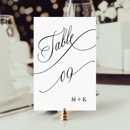 Luxury Script Black and White Wedding Number 9 Table Number