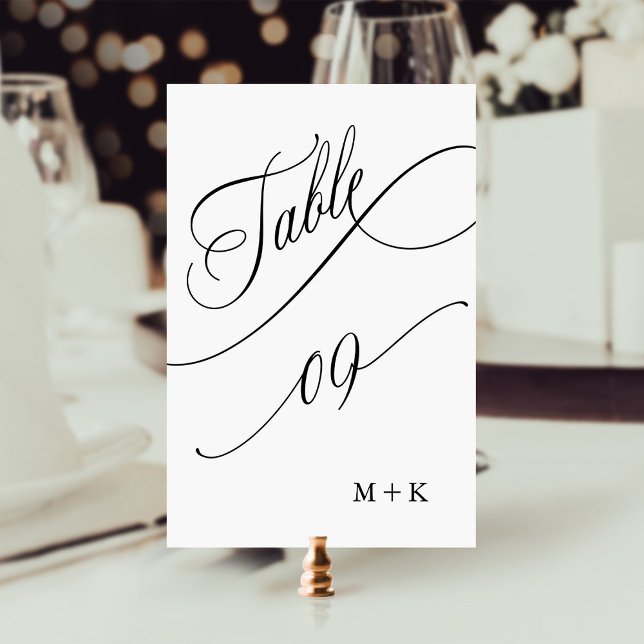 Luxury Script Black and White Wedding Number 9, Table Number (Creator Uploaded)