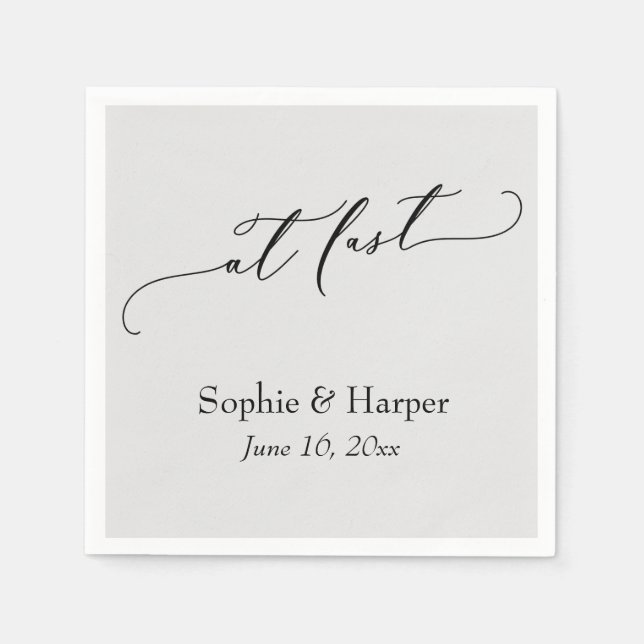 Luxury Script Font Simple Typography At Last Gray Napkins (Front)