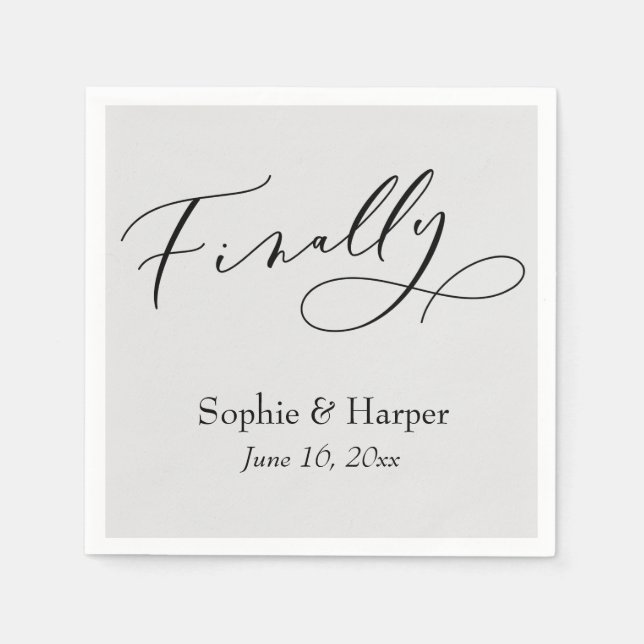 Luxury Script Font Simple Typography Finally Gray Napkins (Front)