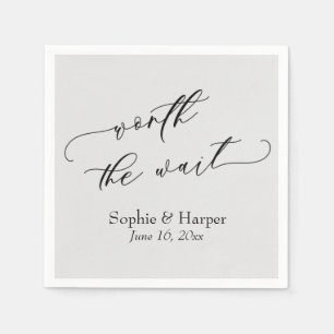 Luxury Script Font Simple Worth the Wait Gray Napkins
