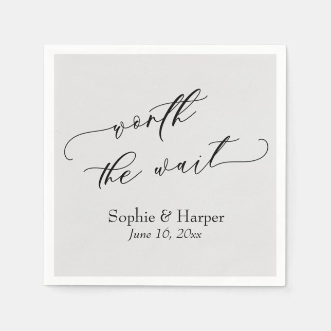 Luxury Script Font Simple Worth the Wait Gray Napkins (Front)