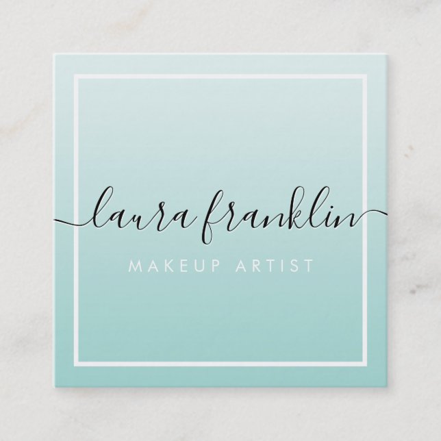 LUXURY SCRIPT name elegant ombre pale mint black Square Business Card (Front)