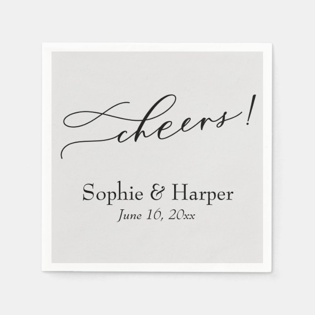 Luxury Script Simple Typography Cheers! Gray Napkins (Front)