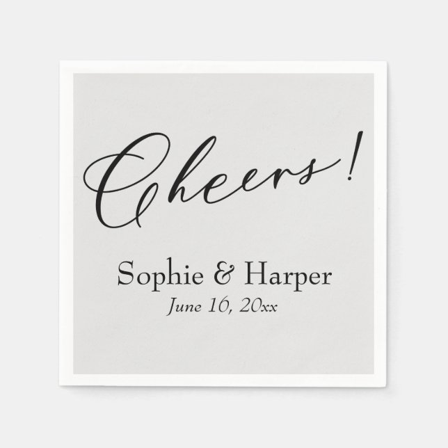 Luxury Script Simple Typography Cheers! Gray Napkins (Front)