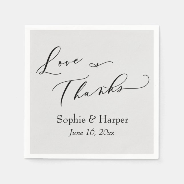 Luxury Script Simple Typography Love & Thanks Gray Napkins (Front)