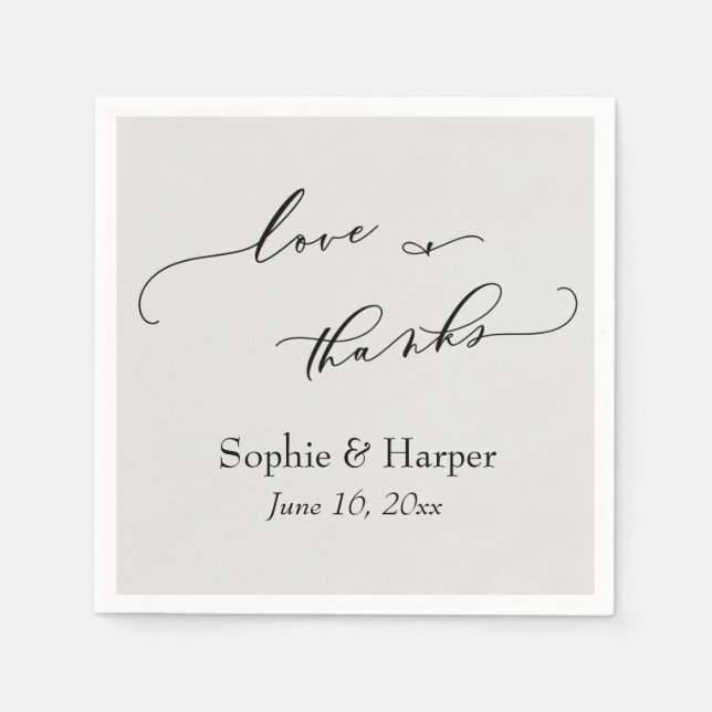 Luxury Script Simple Typography Love & Thanks Gray Napkins (Front)