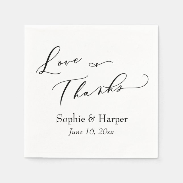 Luxury Script Simple Typography Love & Thanks Napkins (Front)