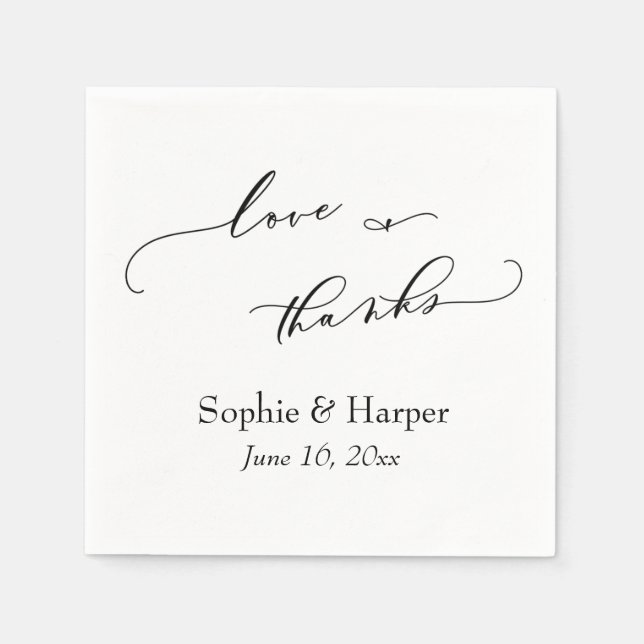 Luxury Script Simple Typography Love & Thanks Napkins (Front)