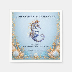 Luxury seahorse beach theme wedding anchor shells napkins