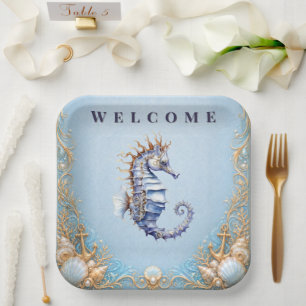 Luxury seahorse beach wedding picnic supplies paper plates