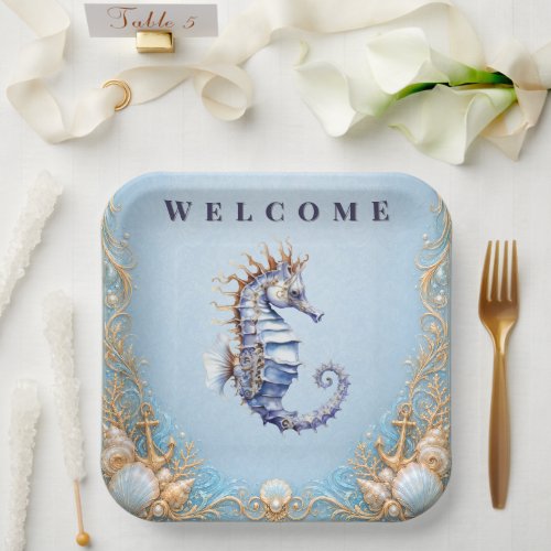 Luxury seahorse beach wedding picnic supplies paper plates