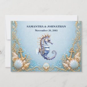 Luxury seahorse nautical theme wedding invitation