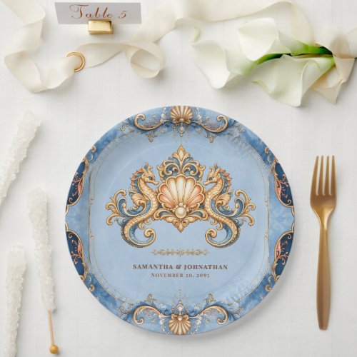 Luxury seahorse theme editable beach picnic paper plates
