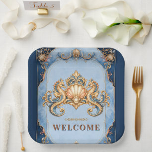Luxury seahorse theme event beach picnic supplies paper plates