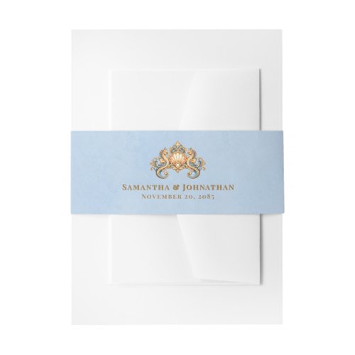 Luxury seahorse vintage beach wedding portrait invitation belly band